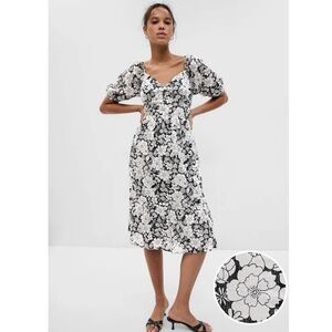 GAP black and white puff sleeve midi.